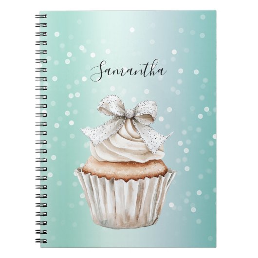 Minzweiße Bokeh-Punkte-Bogen-Cupcake Notizblock (Vorderseite)