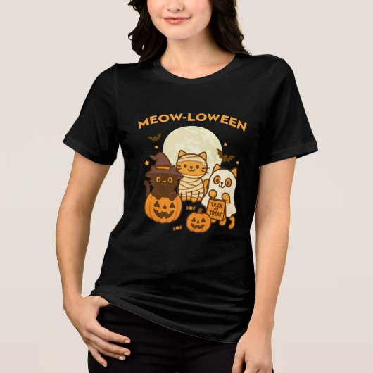 Mioween - Niedliches Halloween Cat Costume Design Tri-Blend Shirt (Vorderseite)