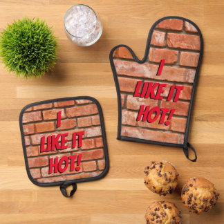 "Mir gefällt es heiß!" Ofenhandschuh & Topflappen-Set