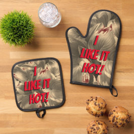 "Mir gefällt es heiß!" Ofenhandschuh & Topflappen-Set