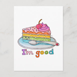 Mir geht's gut, Kawaii Cartoon Regenbogen-Torte Po Postkarte
