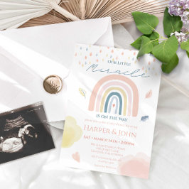 Miracle Baby Pastel Rainbow Clouds Raindrops Einladung