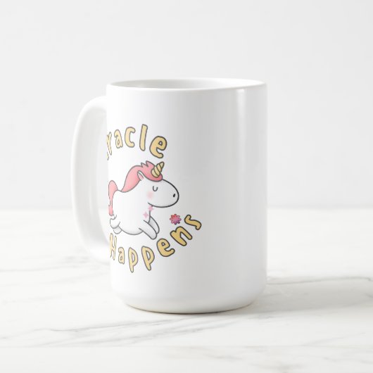 Miracle happens cute unicorn mug design kaffeetasse (Vorderseite Links)