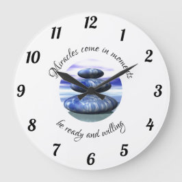Miracles come in moments Blue and White Große Wanduhr