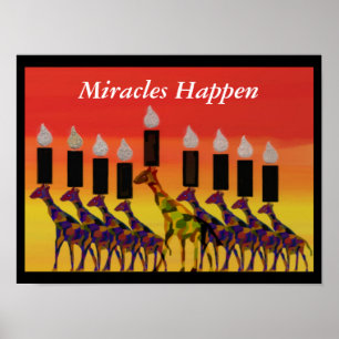 Miracles Happen GiraffesHannukah Menorah Print Poster