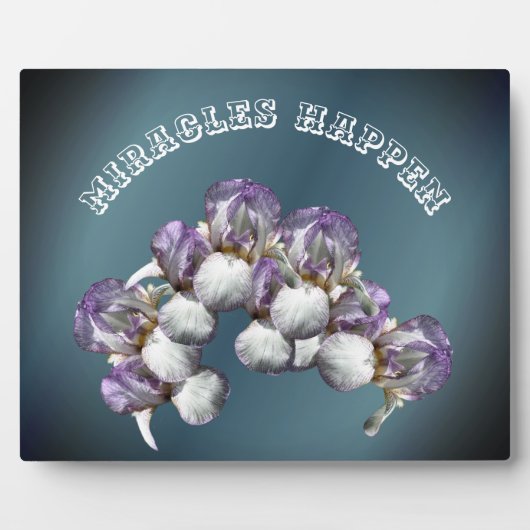 Miracles passieren Iris-Blume Inspiration Fotoplatte (Vorderseite)