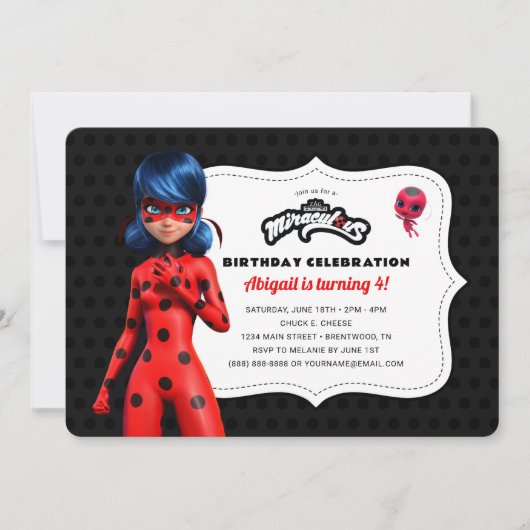 Miraculous Ladybug Birthday Einladung (Vorderseite)