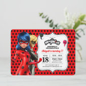 Miraculous Ladybug & Cat Noir Birthday Einladung (Stehend Vorderseite)