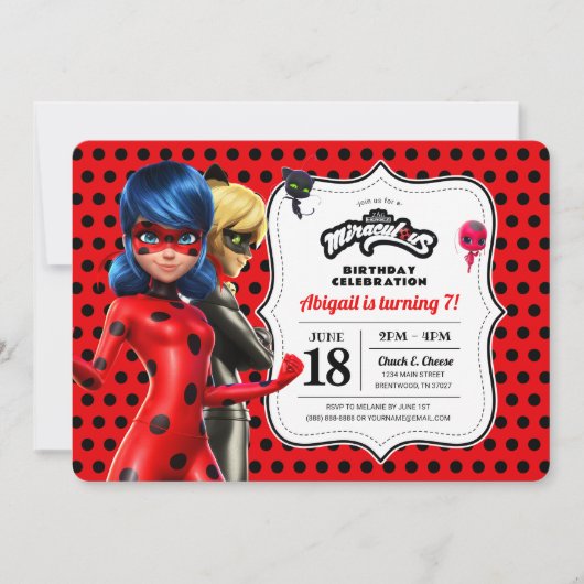 Miraculous Ladybug & Cat Noir Birthday Einladung (Vorderseite)