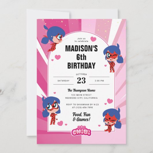 Miraculous Ladybug Chibi Geburtstag Einladung (Vorderseite)