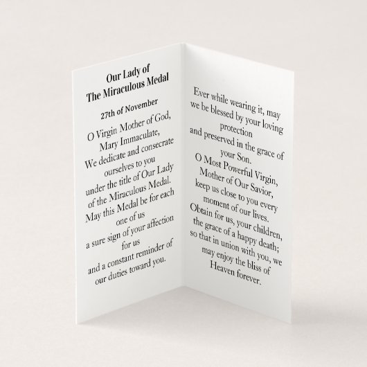 MIRACULOUS MEDAL Prayer Card (Innenseite)