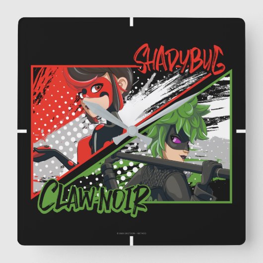 Mirakulous Re-verse Shadybug & Claw Noir Quadratische Wanduhr (Vorderseite)