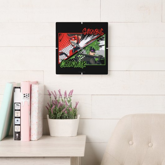 Mirakulous Re-verse Shadybug & Claw Noir Quadratische Wanduhr (Lesesaal)