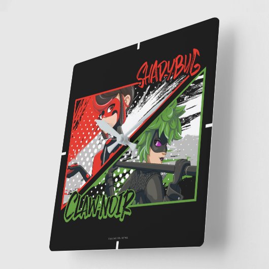 Mirakulous Re-verse Shadybug & Claw Noir Quadratische Wanduhr (Winkel)