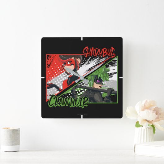 Mirakulous Re-verse Shadybug & Claw Noir Quadratische Wanduhr (Zuhause)