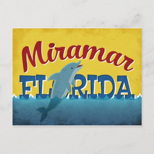 Miramar Florida Dolphin Retro Vintage Reise Postkarte (Vorderseite)