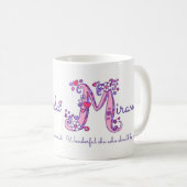 Miranda Name bedeutet Herz-Blume M Monogramm Tasse (VorderseiteRechts)