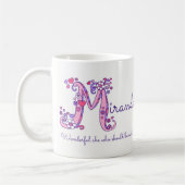Miranda Name bedeutet Herz-Blume M Monogramm Tasse (Links)