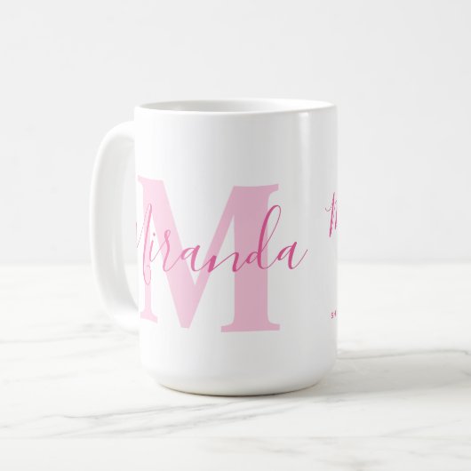 Miranda Name Bedeutung und monogramm rosa Text Kaffeetasse (Vorderseite Links)
