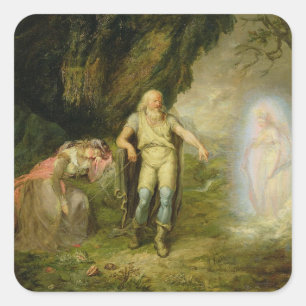 Miranda, Prospero und Ariel, "vom Sturm" vorbei Quadratischer Aufkleber