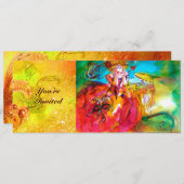 MIRANDOLINA, hellgelb-braun-grün, Glitzern Einladung (Vorne/Hinten)