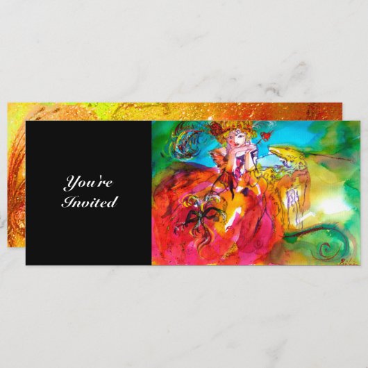 MIRANDOLINA, hellgelb-braun-grün, Glitzern Einladung (Vorne/Hinten)