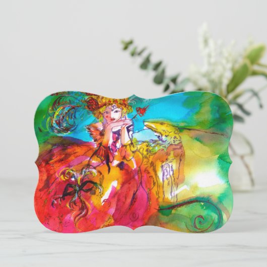 MIRANDOLINA MASQUERADE BALL, gelb-braun, grün Einladung (Stehend Vorderseite)