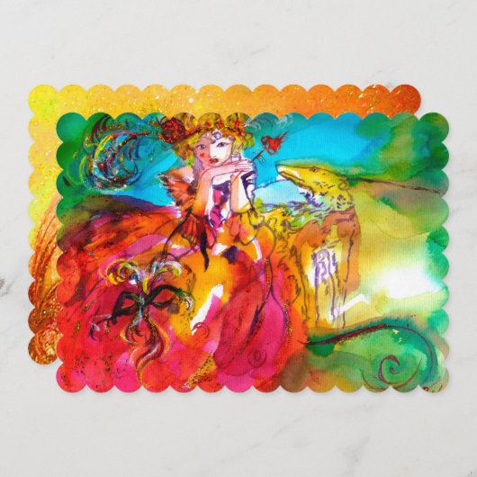 MIRANDOLINA MASQUERADE BALL, gelb-braun, grün Einladung (Vorne/Hinten)