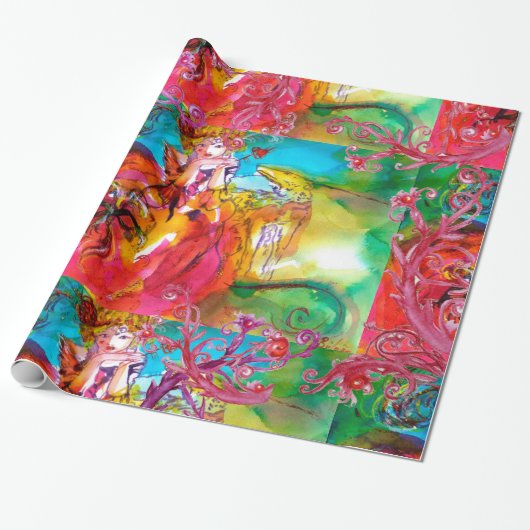 MIRANDOLINA,RED LILA FLORAL WIRBEL GESCHENKPAPIER (Ungerollt)