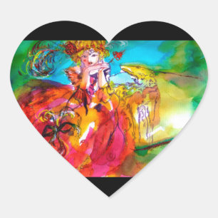 MIRANDOLINA, rosa, fuchsiengelb Herz-Aufkleber