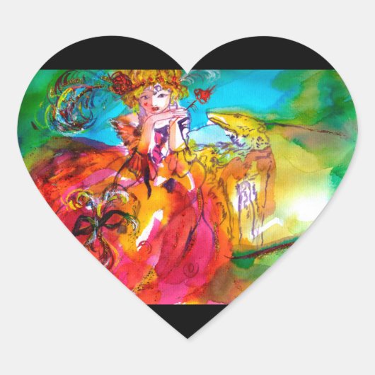 MIRANDOLINA, rosa, fuchsiengelb Herz-Aufkleber (Vorderseite)