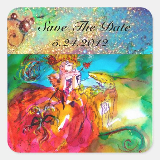 MIRANDOLINA, rosa, fuchsiengelb Quadratischer Aufkleber (Vorderseite)