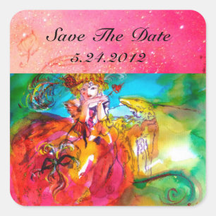 MIRANDOLINA, rosa, fuchsiengelb Quadratischer Aufkleber