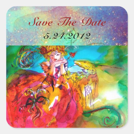 MIRANDOLINA, rosa, fuchsiengelb Quadratischer Aufkleber (Vorderseite)