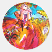 MIRANDOLINA, rosa, fuchsiengelb Runder Aufkleber (Vorderseite)