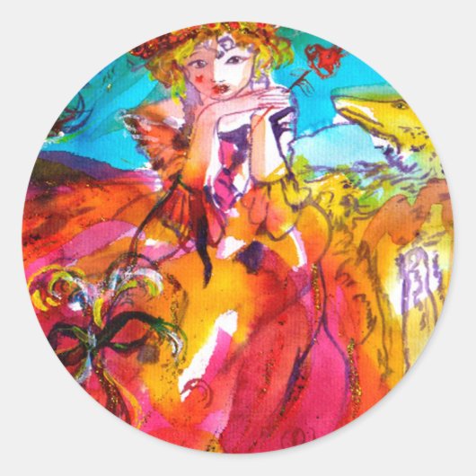 MIRANDOLINA, rosa, fuchsiengelb Runder Aufkleber (Vorderseite)