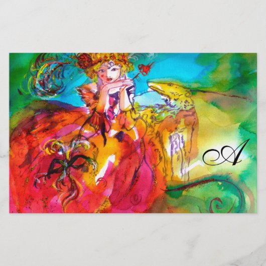 MIRANDOLINA Venezianisch Karneval Masken Monogramm Briefpapier (Vorderseite)