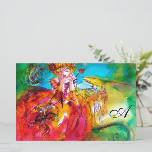 MIRANDOLINA Venezianisch Karneval Masken Monogramm Briefpapier (Stehend Vorderseite)