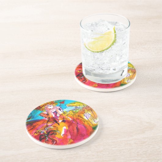 MIRANDOLINA / Venezianische Karnevalsmasken Sandstein Untersetzer (Seite)