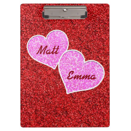 MIRLY PINK HEART RED GLITZER KLEMMBRETT