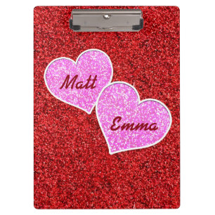MIRLY PINK HEART RED GLITZER KLEMMBRETT