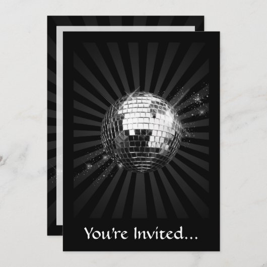 Mirror Disco Ball on Black Einladung (Vorne/Hinten)