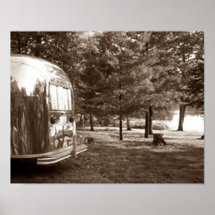 Mirror Lake Retro Camper Tin Can Sepia Print Poster