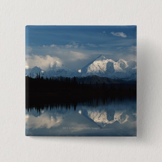 Mirror See-Horizont mit Wald u. Snowy-Bergen Button (Vorderseite)