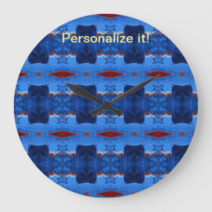 Mirrored and tiled blue, black, red design große wanduhr