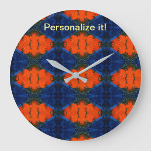 Mirrored and tiled blue, black, red lava design große wanduhr