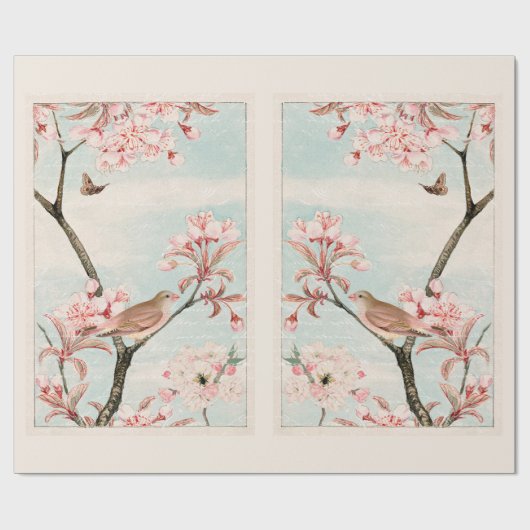 Mirrored Cherry Blossom Bird Bee Moth Decoupage Ti Geschenkpapier (Flach)