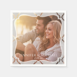 Mirrored Damask Foto Hochzeitcocktail Napkins Serviette