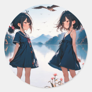Mirrored Daydreams am See Runder Aufkleber