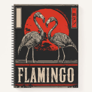 Mirrored Elegance - Flamingos in Crimson Moonlight Notizblock